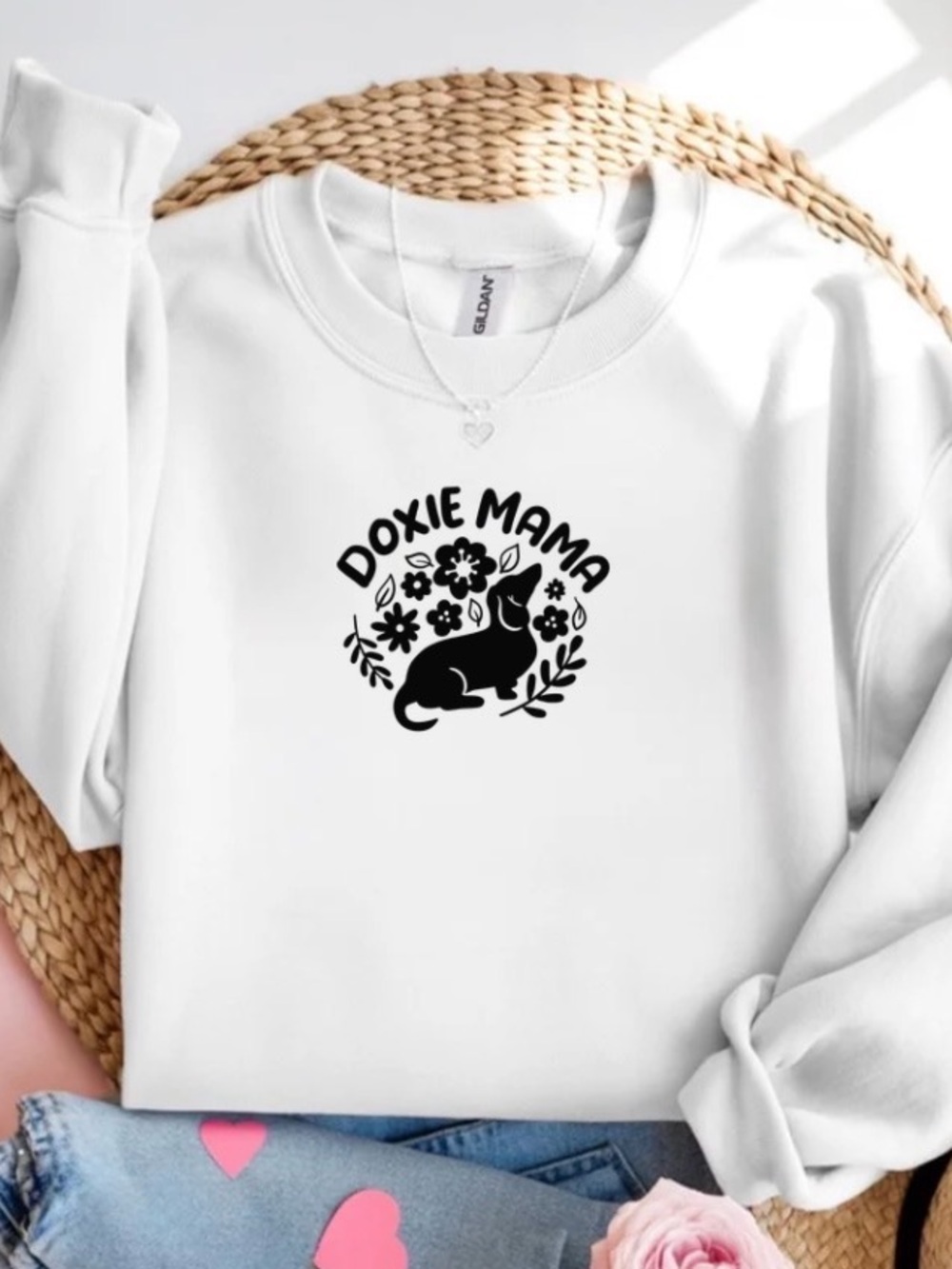 Doxie Mama Sweatshirt Dachshund Dog Lover Floral Crewneck